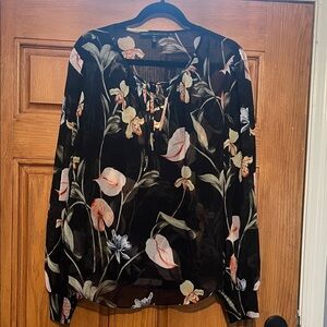 White House Black Market Floral Blouse with Pink and Cream Accents